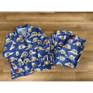 Vintage Nick & Nora State Snow Globes Cotton Flannel Pajamas Set XL